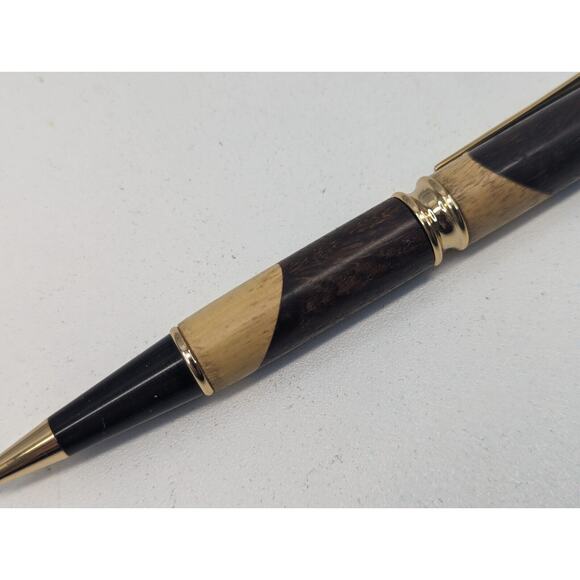 Hand Turned Twist Pen Black And Gold Walnut Maple Blend - Picture 3 of 7